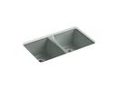 33 x 22 in. 5 Hole Cast Iron Double Bowl Undermount Kitchen Sink in Basalt