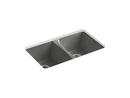 KOHLER Thunder&trade; Grey 33 x 22 in. 5 Hole Cast Iron Double Bowl Undermount Kitchen Sink 
