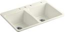KOHLER Biscuit 33 x 22 in. 4 Hole Cast Iron Double Bowl Drop-in Kitchen Sink 