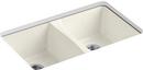 33 x 22 in. 5 Hole Cast Iron Double Bowl Undermount Kitchen Sink in Biscuit