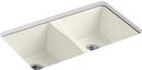 KOHLER Biscuit 33 x 22 in. 5 Hole Cast Iron Double Bowl Undermount Kitchen Sink 