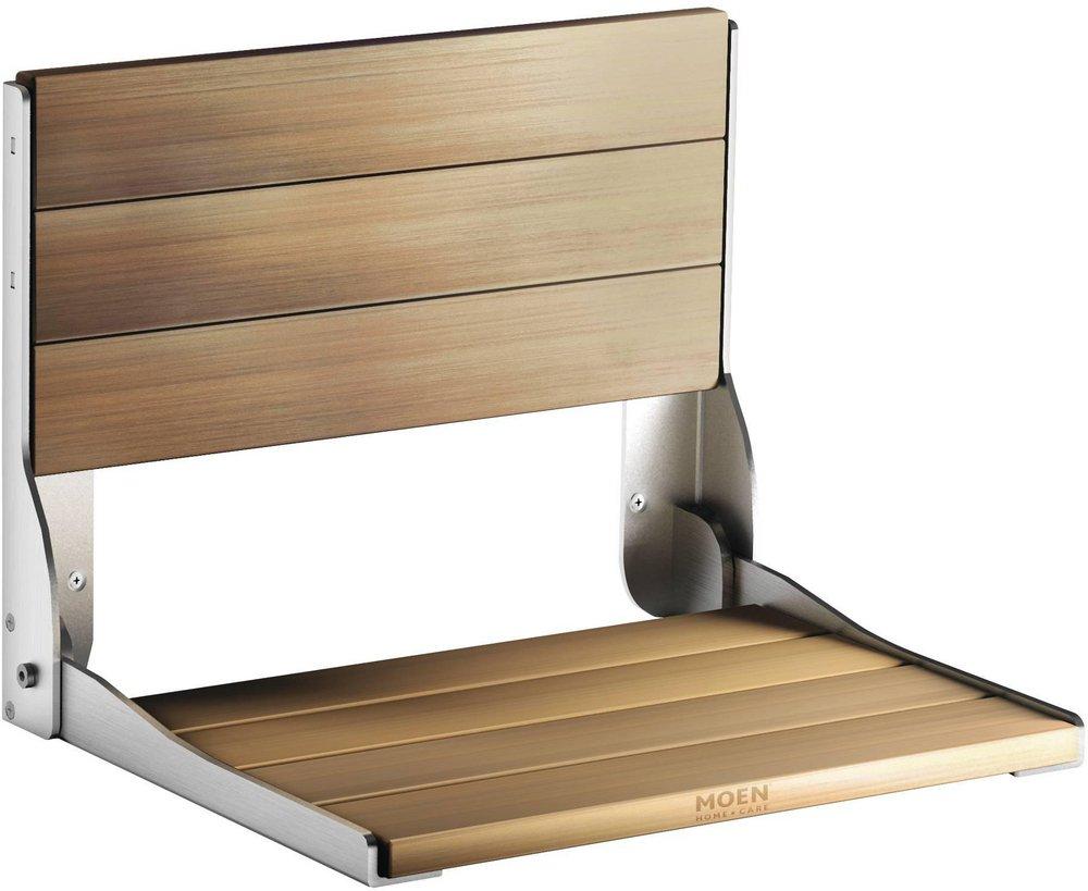 Moen Stainless Steel Wall Mount Wood Fold Down Shower Seat 