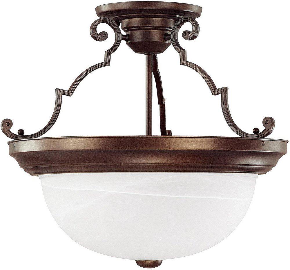 Capital Lighting Burnished Bronze 14 x 15 in. 3-Light Semi-Flush Fixture with White Faux Alabaster Glass Shade 