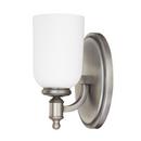 1-Light Wall Sconce in Antique Nickel with Soft White Glass Shade