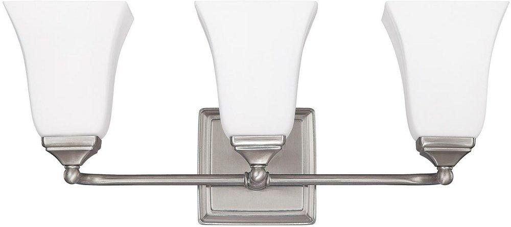 Capital Lighting Brushed Nickel 8-1/2 in. 75W 3-Light Vanity Fixture with Soft White Glass Shade 