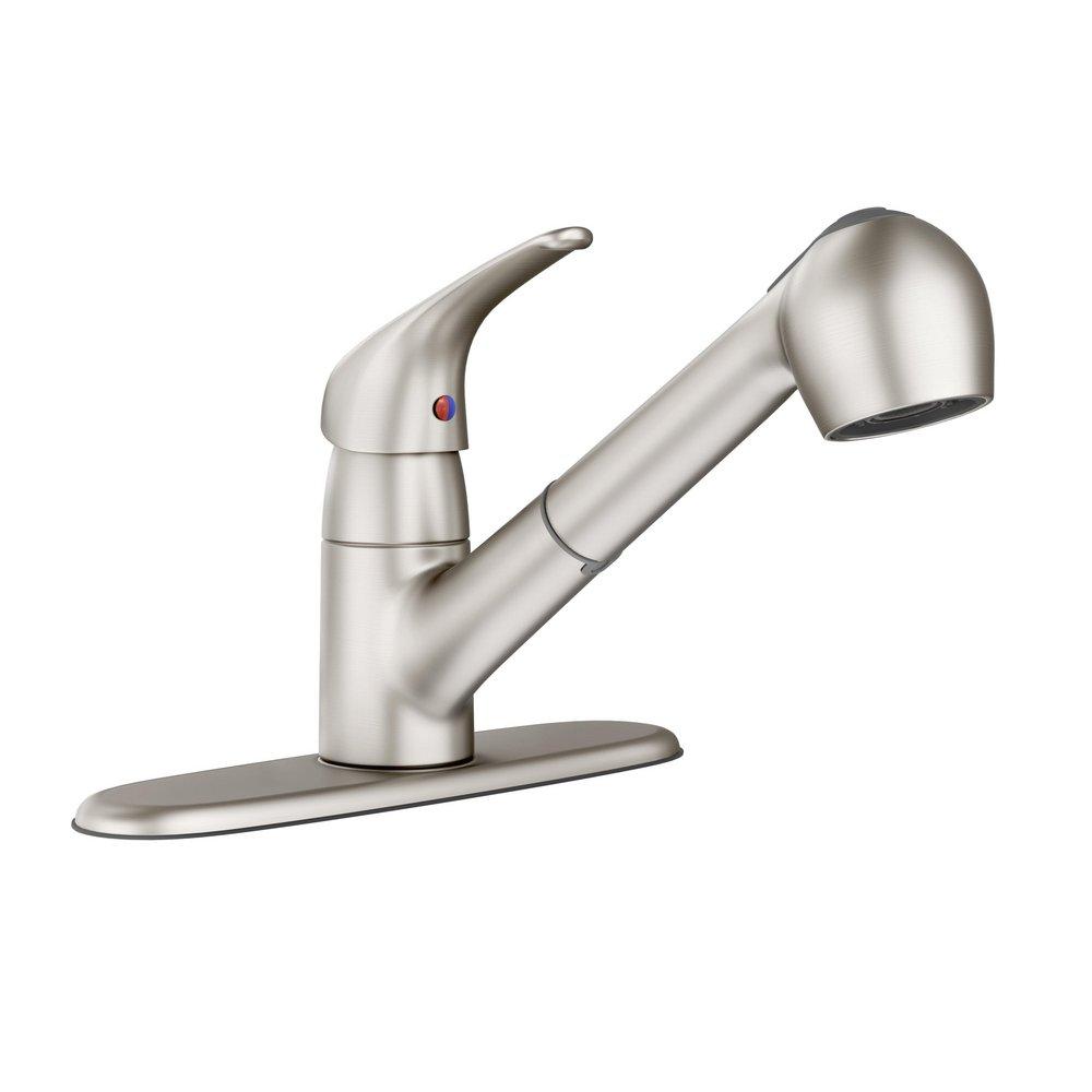 PROFLO&reg; Brushed Nickel Single Handle Pull Out Kitchen Faucet with Two-Function Spray 