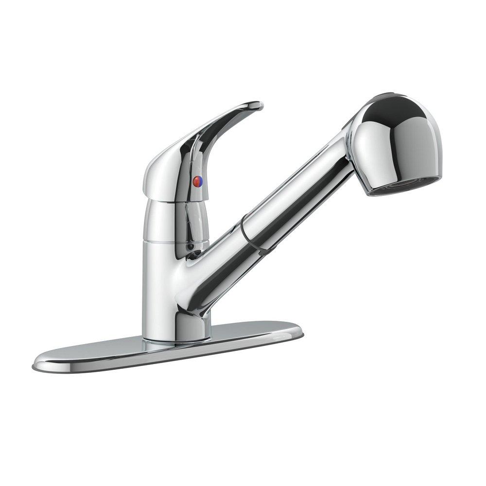 PROFLO&reg; Polished Chrome Single Handle Pull Out Kitchen Faucet with Two-Function Spray 