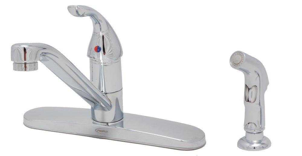 PROFLO&reg; Chrome Single Handle Kitchen Faucet with Side Spray and Deck Plate 