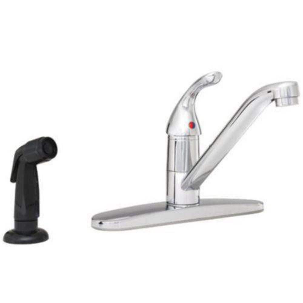 PROFLO&reg; Polished Chrome Single Handle Kitchen Faucet with Black Side Spray and Deck Plate 