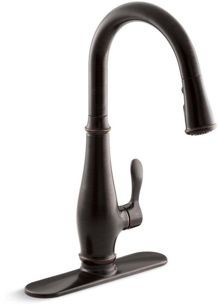 KOHLER Oil Rubbed Bronze Single Handle Pull Down Kitchen Faucet with Three-Function Spray, Magnetic Docking and Sweep Spray Technology 