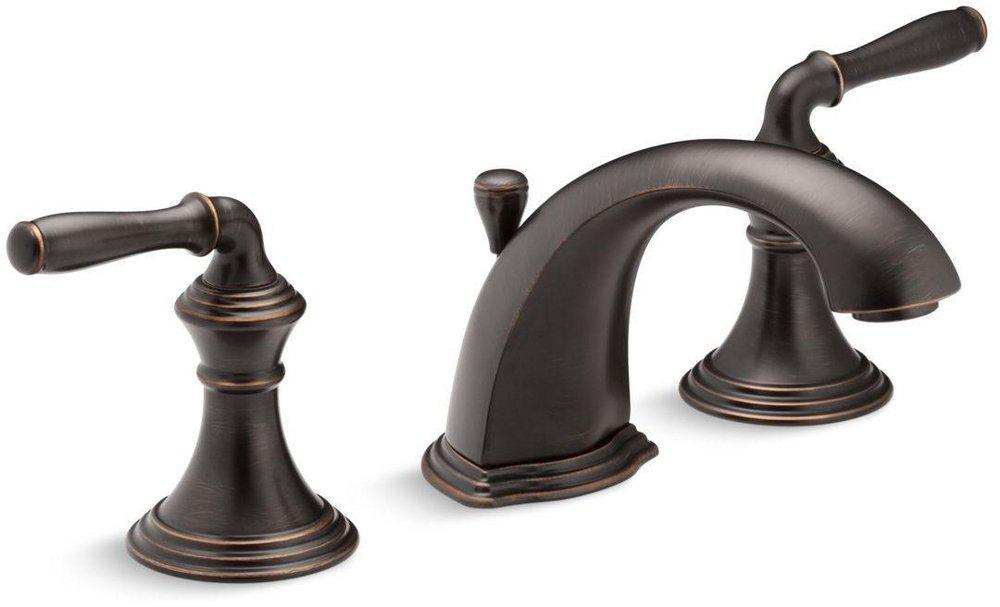 KOHLER Oil Rubbed Bronze Two Handle Widespread Bathroom Sink Faucet with Metal Pop-Up Drain 