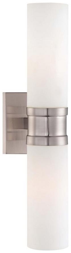 60W 2-Light Double Wall Sconce in Brushed Nickel with Etched Opal Glass Shade