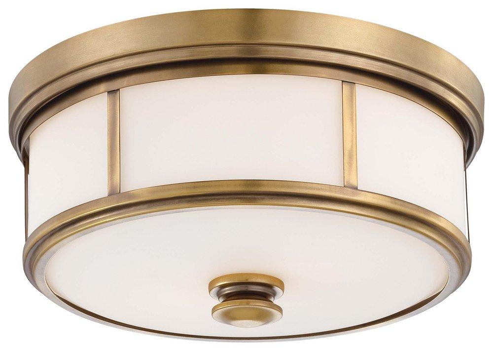 Minka Lavery Liberty Gold 13-1/2 in. 60W 2-Light Flushmount with Etched Opal Glass Shade 