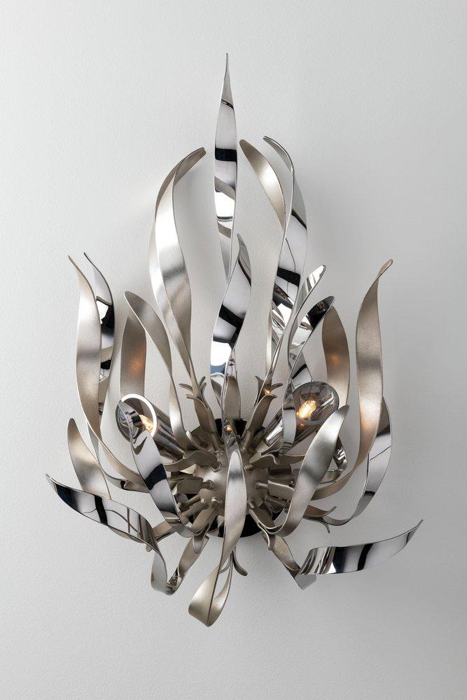 Corbett Lighting Silver Leaf/Polished Stainless 50W 2-Light G9 Double Loop Xenon Wall Sconce 