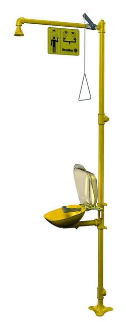 Floor Mounted Eyewash, Plastic Bowl, Dust Cover & Showerhead, 20 gpm