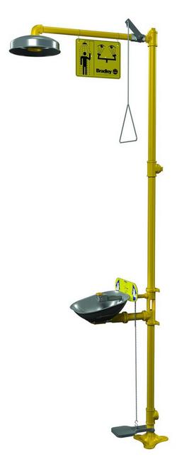 Floor Mounted Drench Shower & Eyewash Unit with Stainless Steel Shroud & Bowl and Foot Pedal, 22 gpm