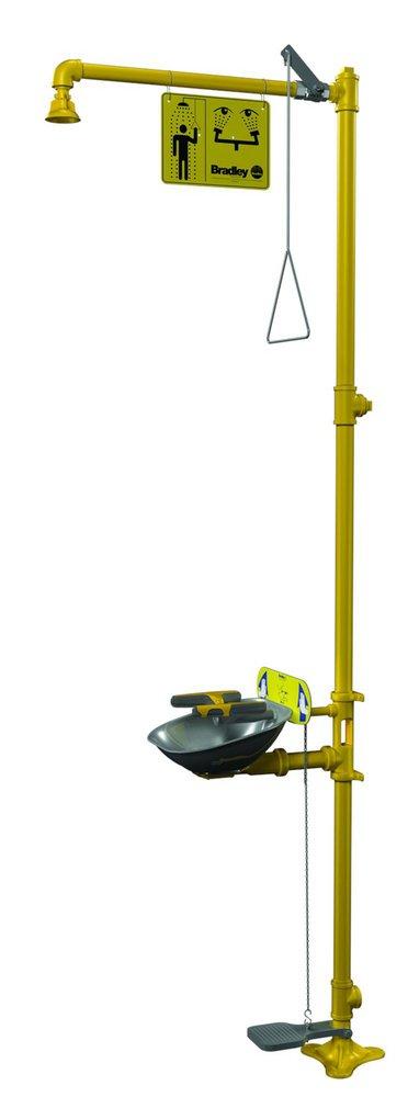 Bradley Corporation Stainless Steel Eye Wash and Face Wash with Stainless Steel Bowl and Hand Foot Operated 