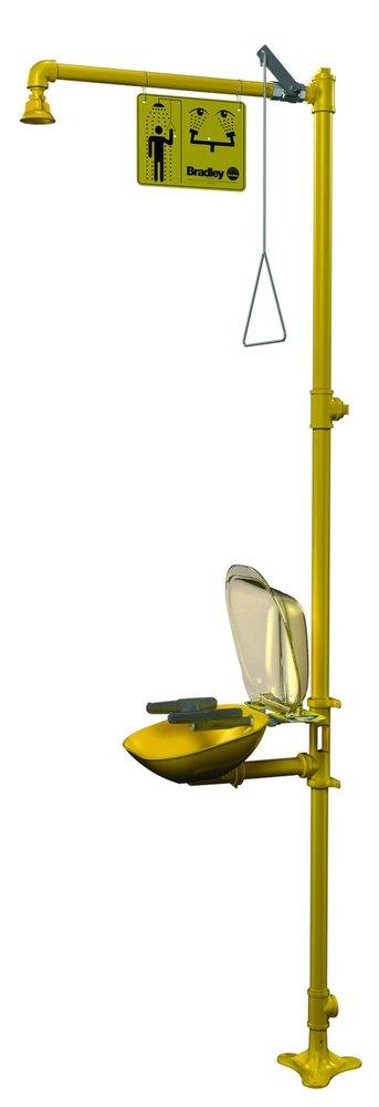 Bradley Corporation Yellow Eye Wash and Face Wash with Plastic Showerhead, Bowl and Dust Cover 