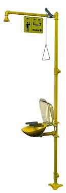 Floor Mounted Safety Shower Eye Face Wash Station w/ Plastic Dust Cover, 20 gpm