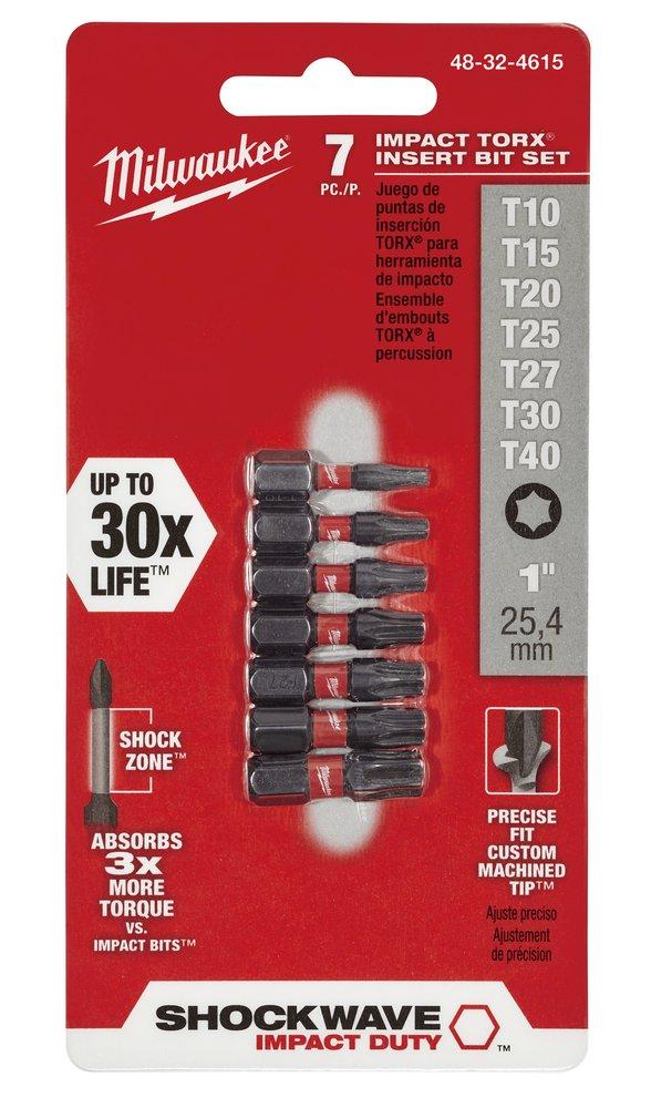 7Pc Shockwave Impact Duty Torx 1 Insert Bit Set 