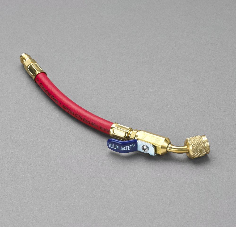 YELLOW JACKET&reg; Red 1/4 X 9 Flexible FLOW Ball Valve Adapter HOSE Red 