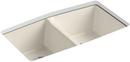 33 x 22 in. 5 Hole Cast Iron Double Bowl Undermount Kitchen Sink in Almond