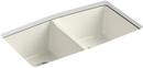33 in. Undermount Cast Iron Double Bowl Kitchen Sink in Biscuit
