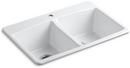 KOHLER White 33 x 22 in. 1 Hole Cast Iron Double Bowl Drop-in Kitchen Sink 