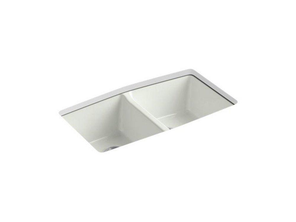 KOHLER Dune 33 x 22 in. 5 Hole Cast Iron Double Bowl Undermount Kitchen Sink 