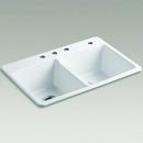 33 x 22 in. 4 Hole Cast Iron Double Bowl Drop-in Kitchen Sink in White