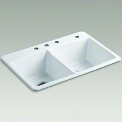 33 in. Drop-in Cast Iron Double Bowl Kitchen Sink in White
