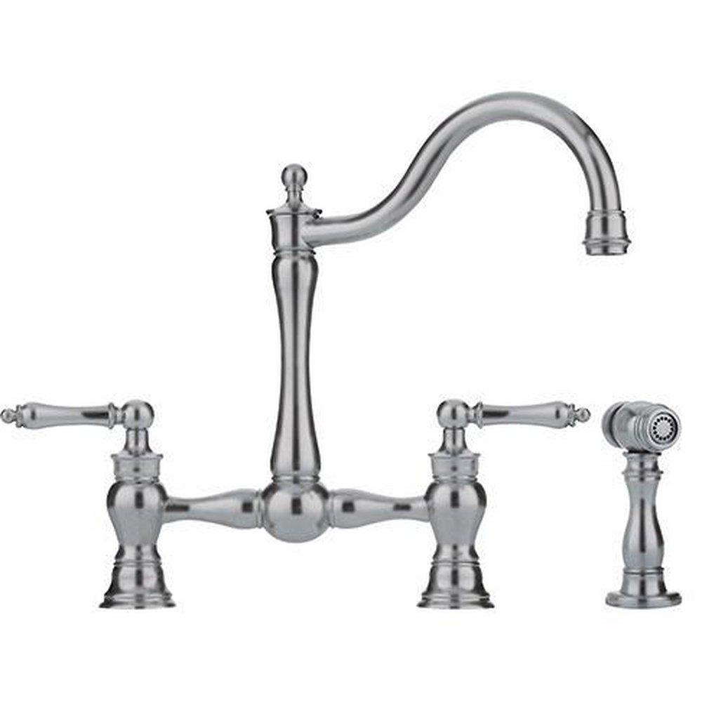 Franke Satin Nickel 1.75 gpm 3-Hole Kitchen Faucet with Double Lever Handle and Sidespray 