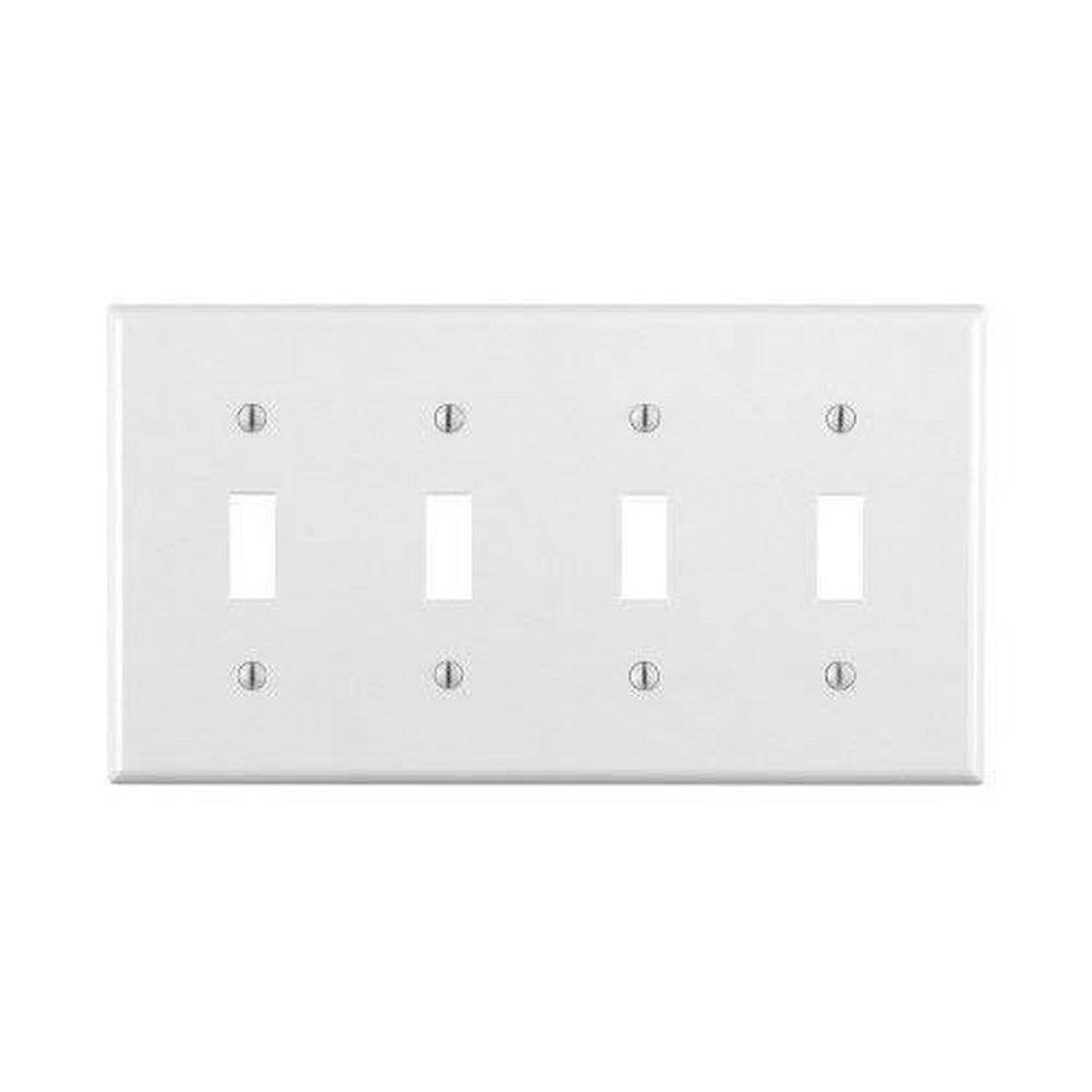LEVITON White 4-Gang Switch Plate in White 