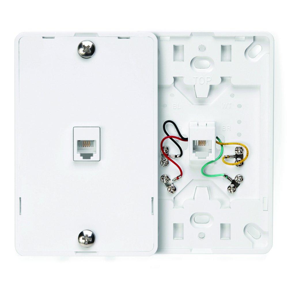 LEVITON Ivory 6-Position 4-Conductor Screw Terminal Telephone Wall Jack 