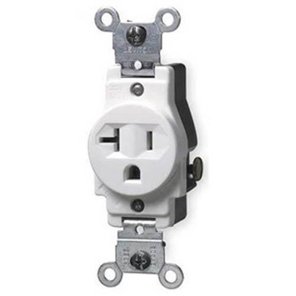 LEVITON White 20 Amp 125 V Single Receptacle 