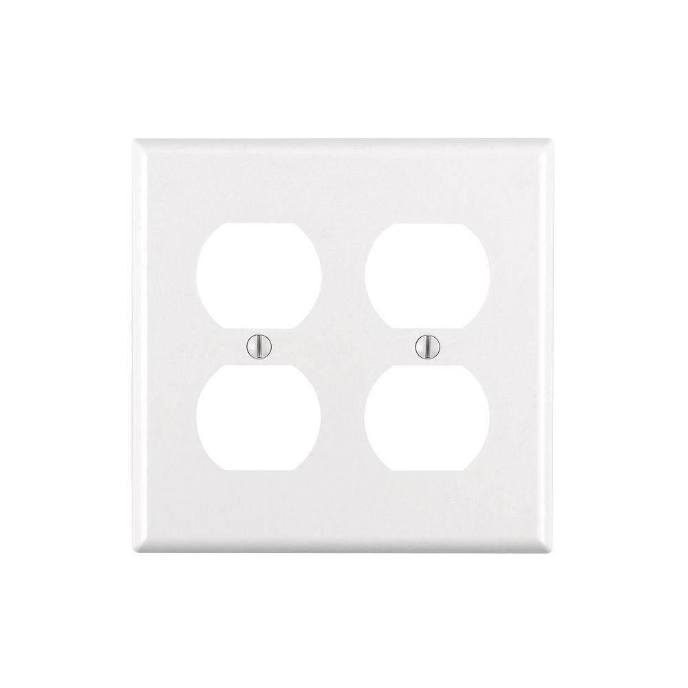 LEVITON White 2 Gang Thermoset Plastic Wall Plate 