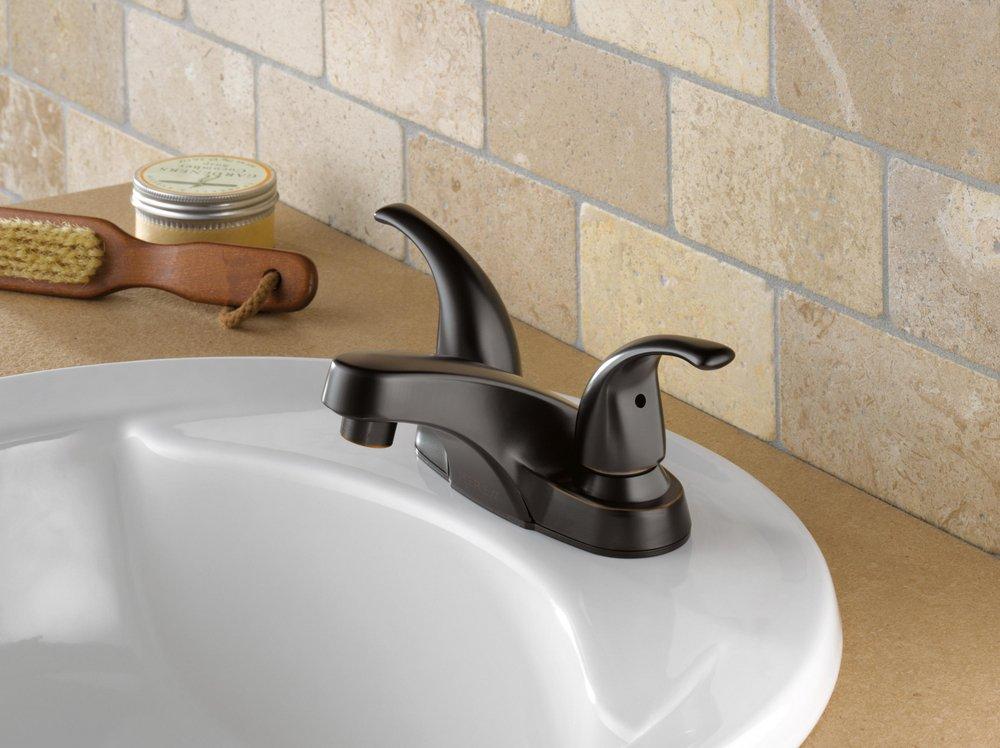 Peerless&reg; Oil Rubbed Bronze Two Handle Centerset Bathroom Sink Faucet 