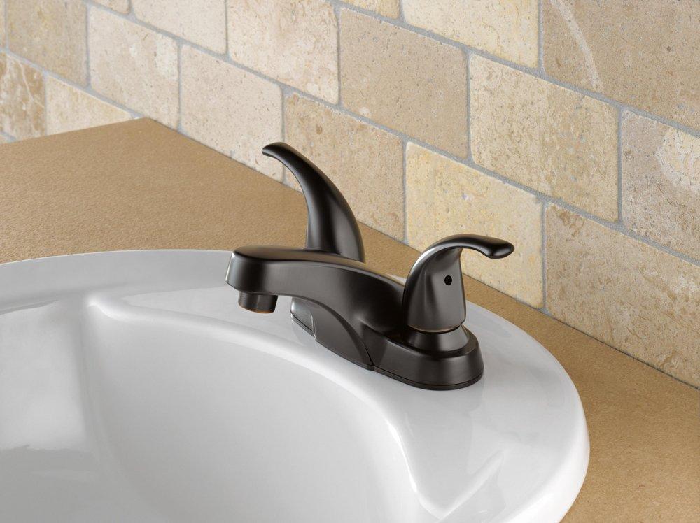 Peerless&reg; Oil Rubbed Bronze Two Handle Centerset Bathroom Sink Faucet 