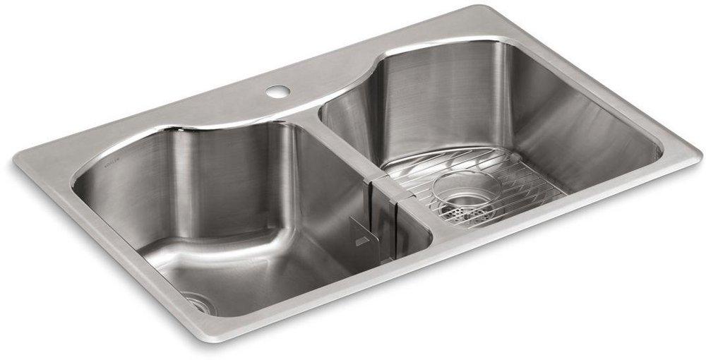 KOHLER Stainless Steel 33 x 22 in. Stainless Steel Double Bowl Dual Mount Kitchen Sink 