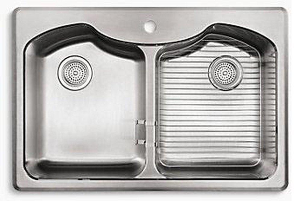 KOHLER Stainless Steel 33 x 22 in. Stainless Steel Double Bowl Dual Mount Kitchen Sink 