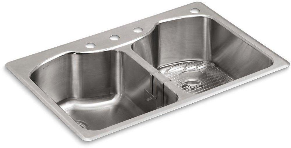 KOHLER Stainless Steel 33 x 22 in. Stainless Steel Double Bowl Dual Mount Kitchen Sink 