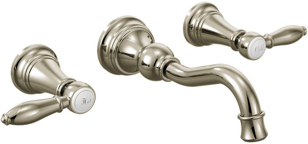 Moen Polished Nickel Two Handle Wall Mount Widespread Bathroom Sink Faucet 