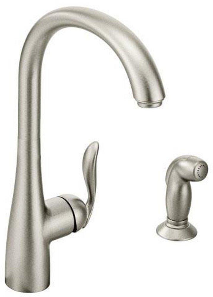 Moen Spot Resist&trade; Stainless Single Handle Kitchen Faucet with Side Spray 
