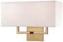60W 16 in. 2-Light LED Wall Sconce in Honey Gold with Off White Fabric Shade