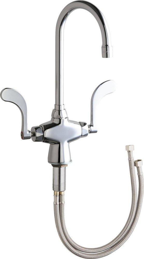 Chicago Faucets Polished Chrome Two Handle Wristblade Deck Mount Service Faucet 
