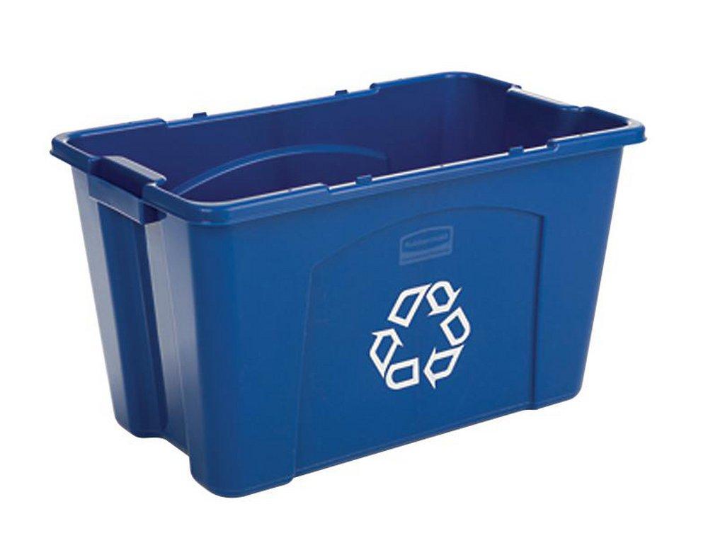 Rubbermaid Blue 18 gal Handle Recycled Box with Universal Symbol 