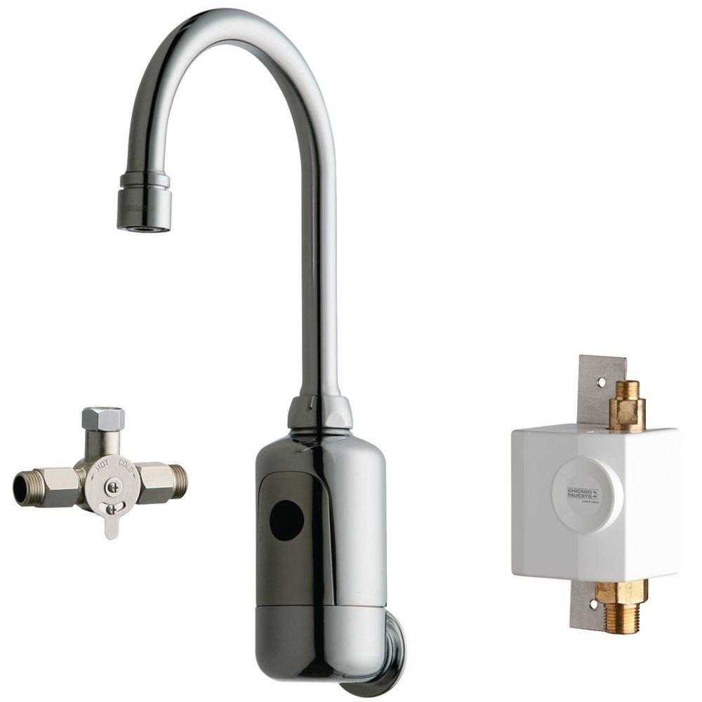 Chicago Faucets Polished Chrome 1 gpm 1-Hole Gooseneck Sink Faucet with Dual Beam Infrared Sensor and 7-5/8 in. Spout Height 