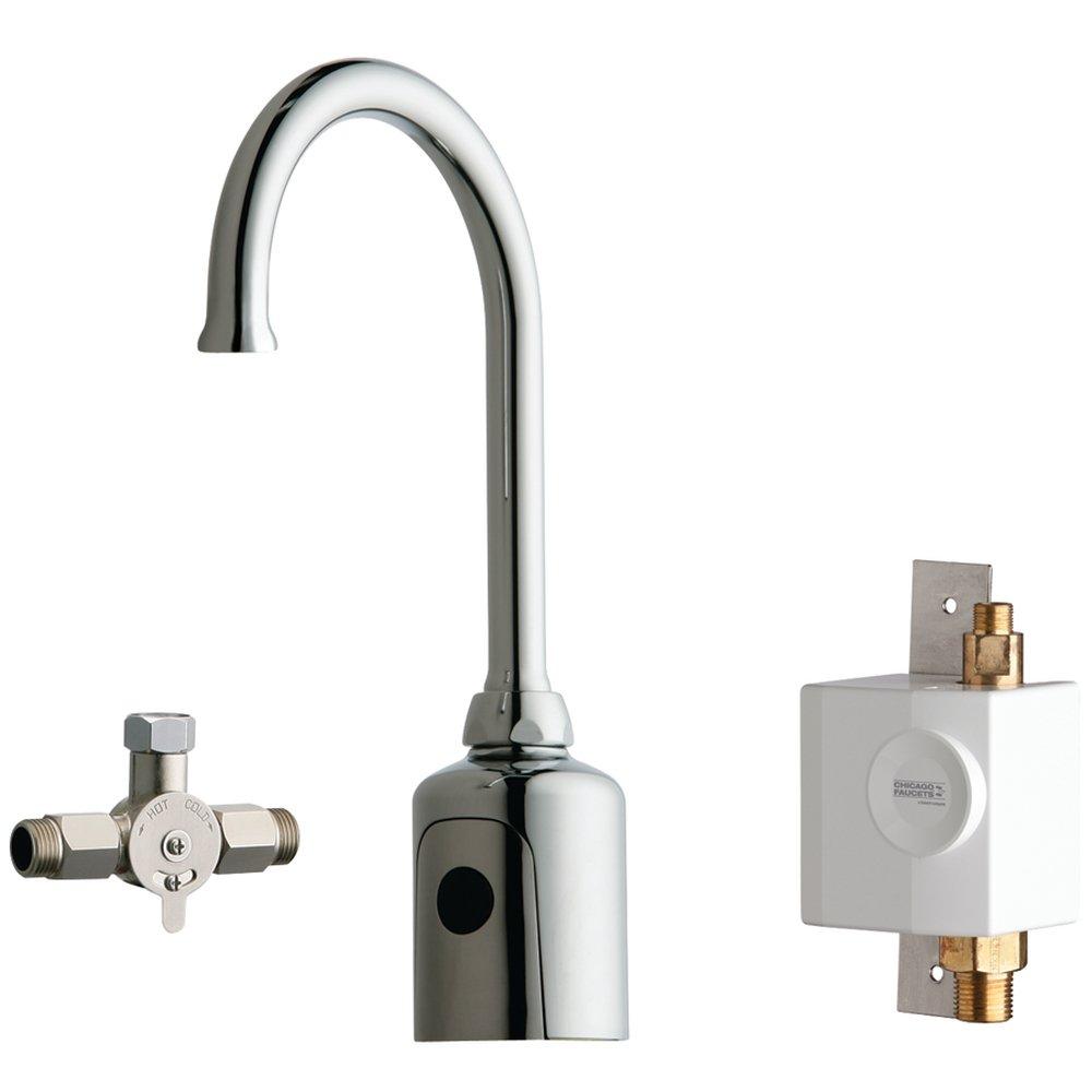 Chicago Faucets Polished Chrome 1 gpm 1-Hole Gooseneck Sink Faucet with Dual Beam Infrared Sensor and 7-3/4 in. Spout Height 