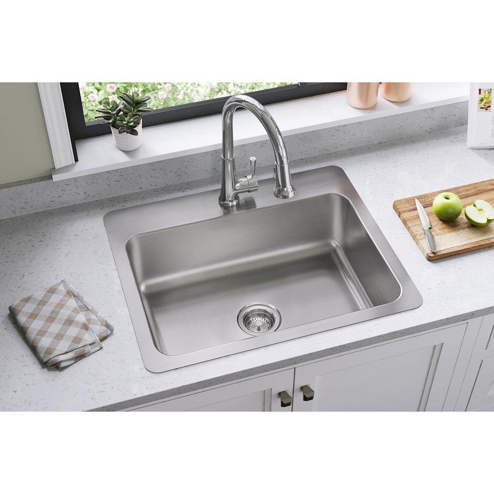 Dayton Elite Satin 27 x 22 in. Stainless Steel Single Bowl Dual Mount Kitchen Sink in Elite Satin 