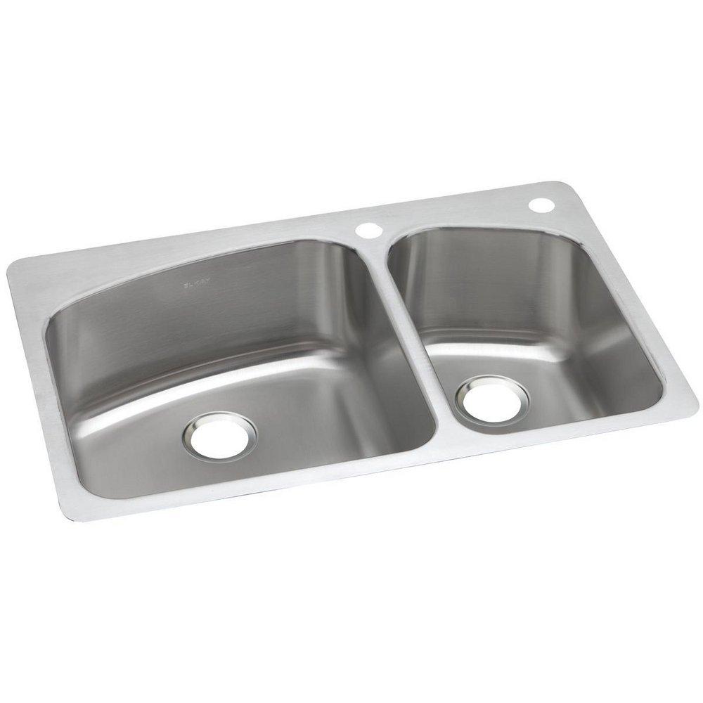 Dayton Premium Highlighted Satin 33 x 22 in. 1 Hole Stainless Steel Double Bowl Dual Mount Kitchen Sink 